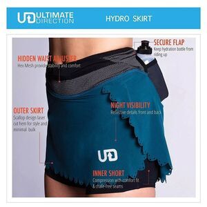 ULTIMATE DIRECTION Hydro Skirt Running Skort L Blue Teal Hiking Outdoor EUC B18